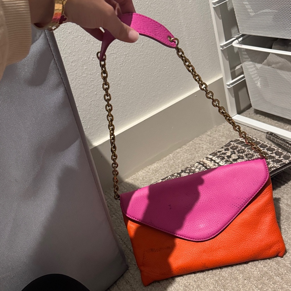 J. Crew Pink and Orange Clutch